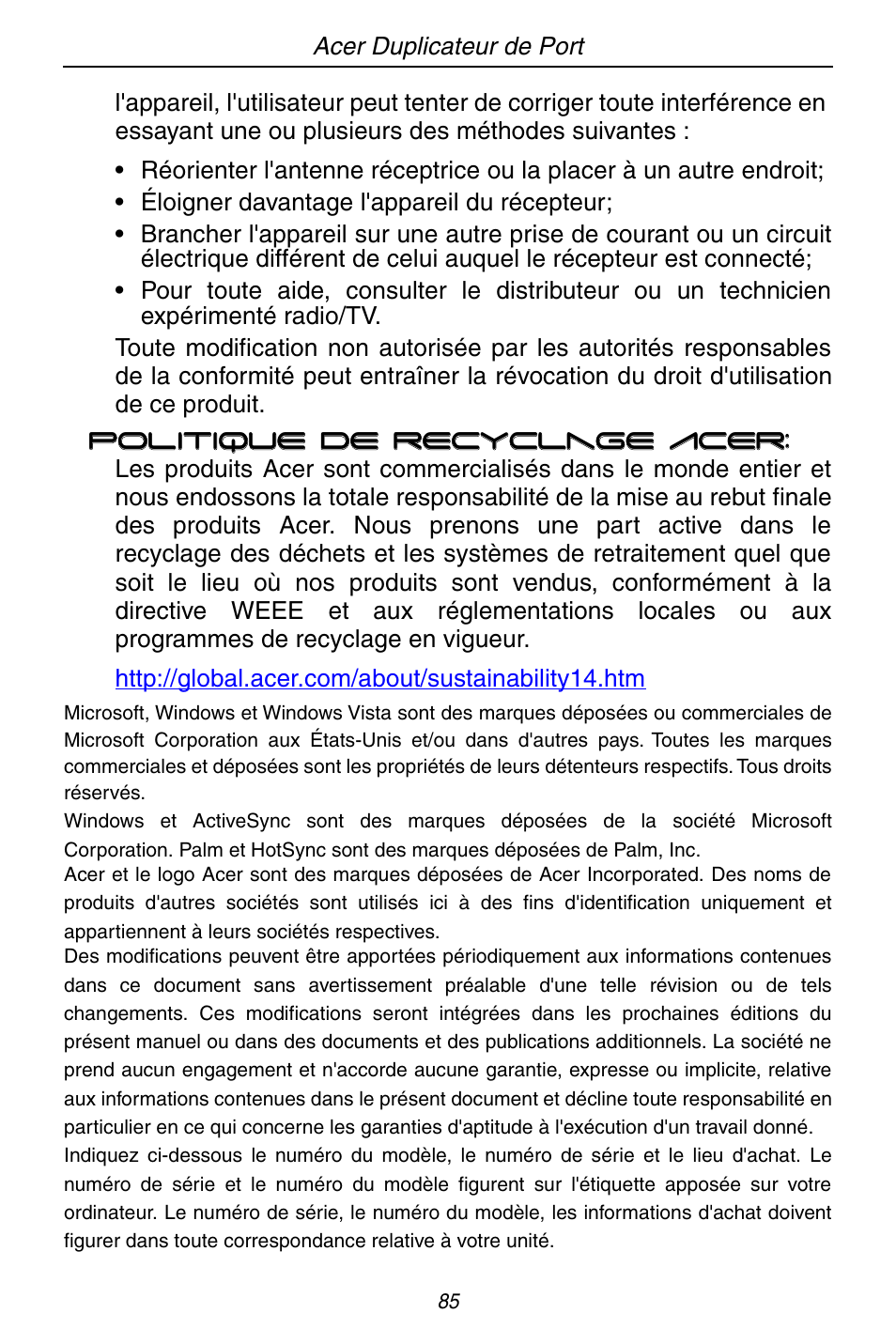 Acer ACP45 USB port replicator User Manual | Page 85 / 150