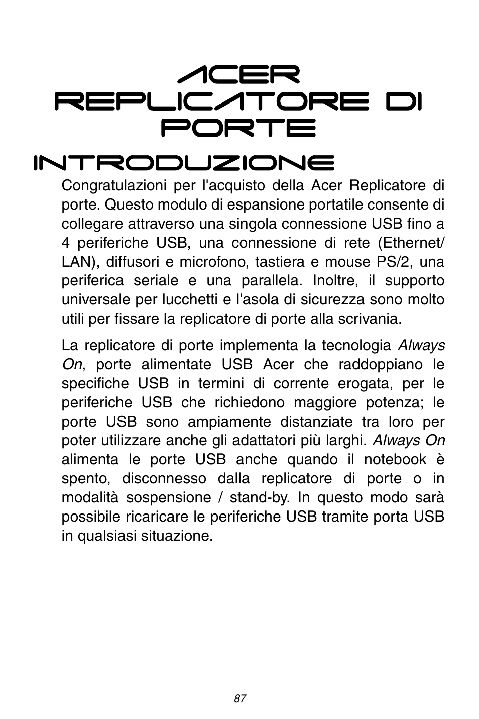 Acer replicatore di porte | Acer ACP45 USB port replicator User Manual | Page 87 / 150