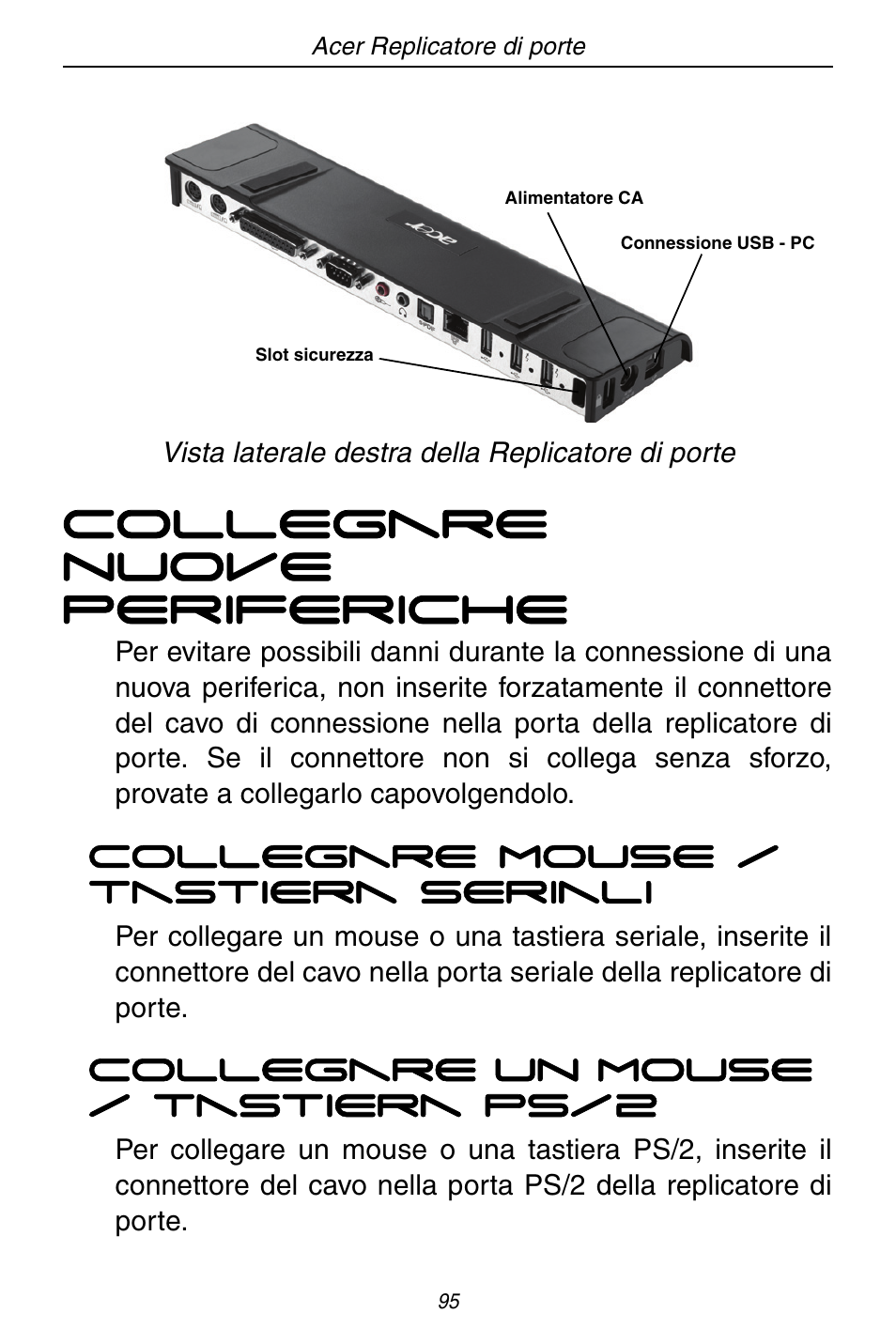 Collegare nuove periferiche | Acer ACP45 USB port replicator User Manual | Page 95 / 150