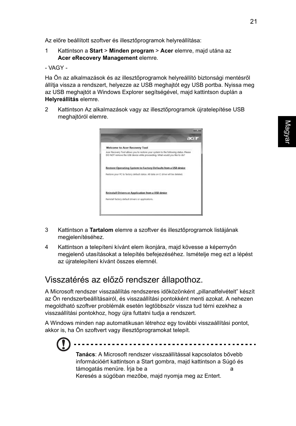 Visszatérés az előző rendszer állapothoz | Acer TravelMate 4750 User Manual | Page 1003 / 2286