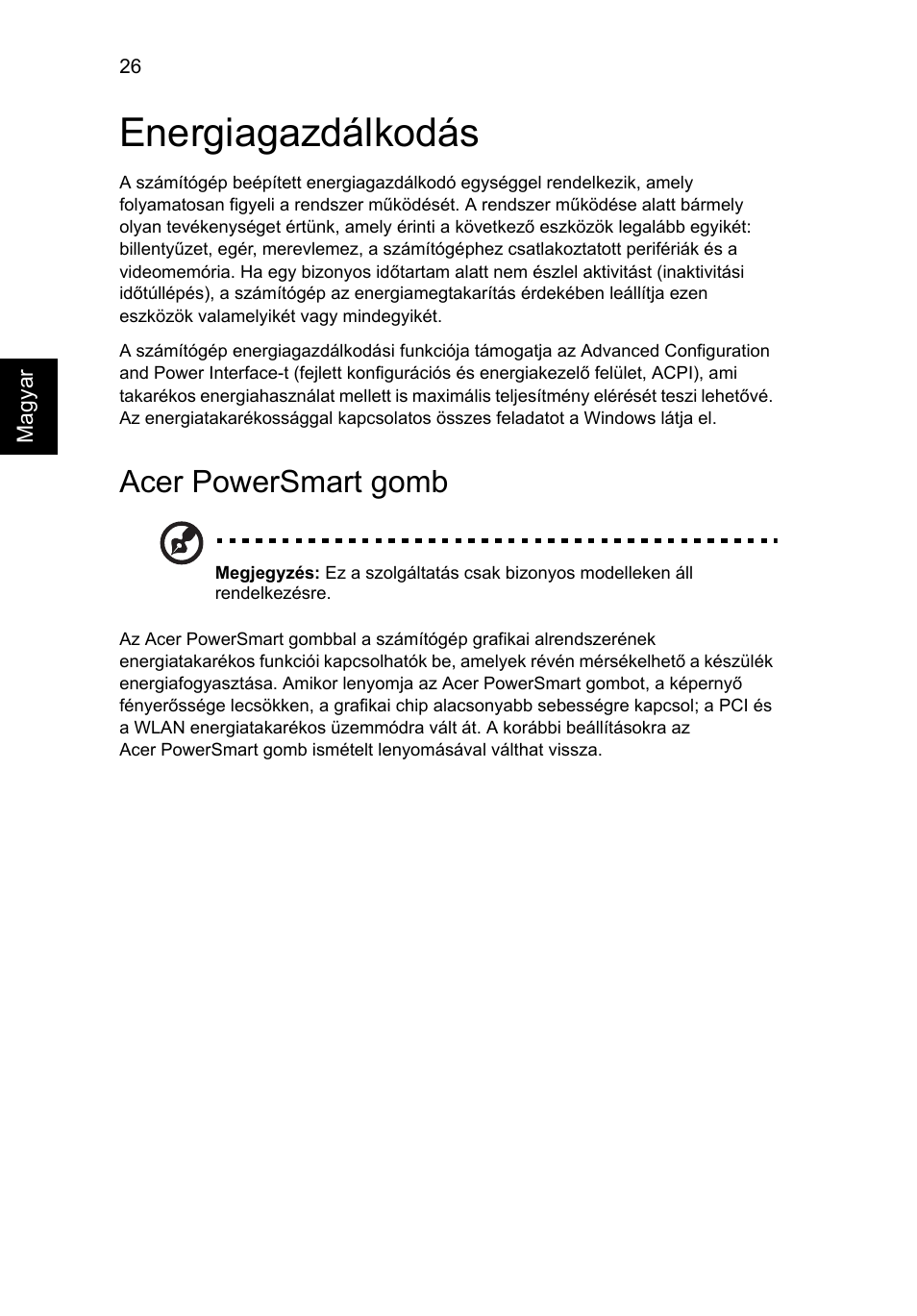 Energiagazdálkodás, Acer powersmart gomb | Acer TravelMate 4750 User Manual | Page 1008 / 2286