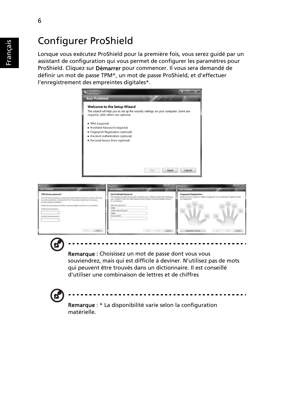 Configurer proshield | Acer TravelMate 4750 User Manual | Page 102 / 2286