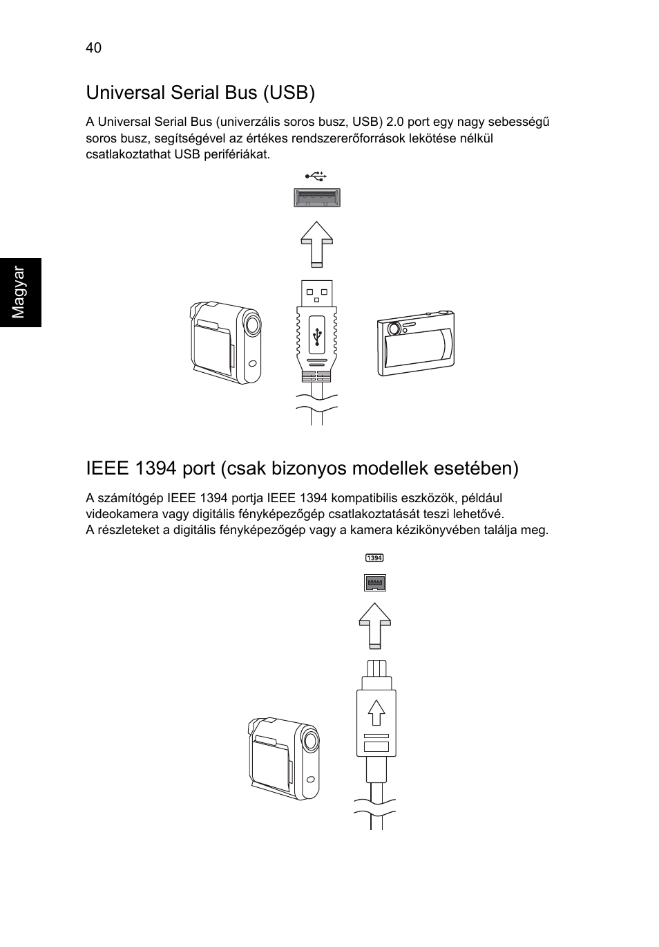 Universal serial bus (usb), Ieee 1394 port (csak bizonyos modellek esetében) | Acer TravelMate 4750 User Manual | Page 1022 / 2286