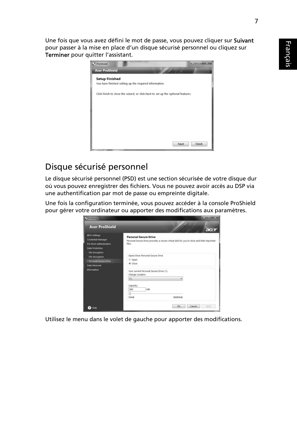 Disque sécurisé personnel, Français | Acer TravelMate 4750 User Manual | Page 103 / 2286