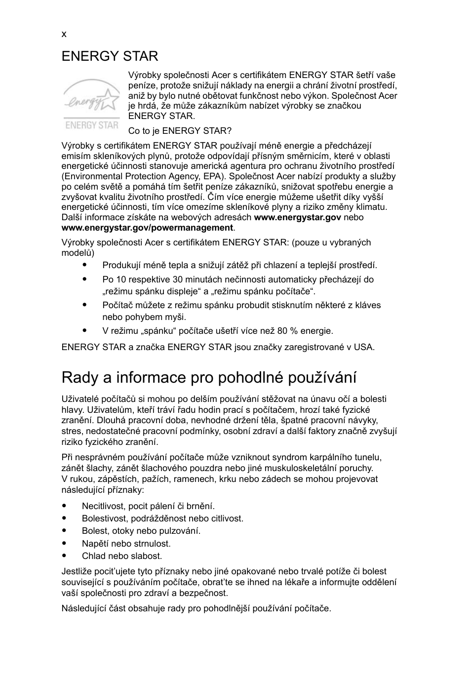 Rady a informace pro pohodlné používání, Energy star | Acer TravelMate 4750 User Manual | Page 1048 / 2286