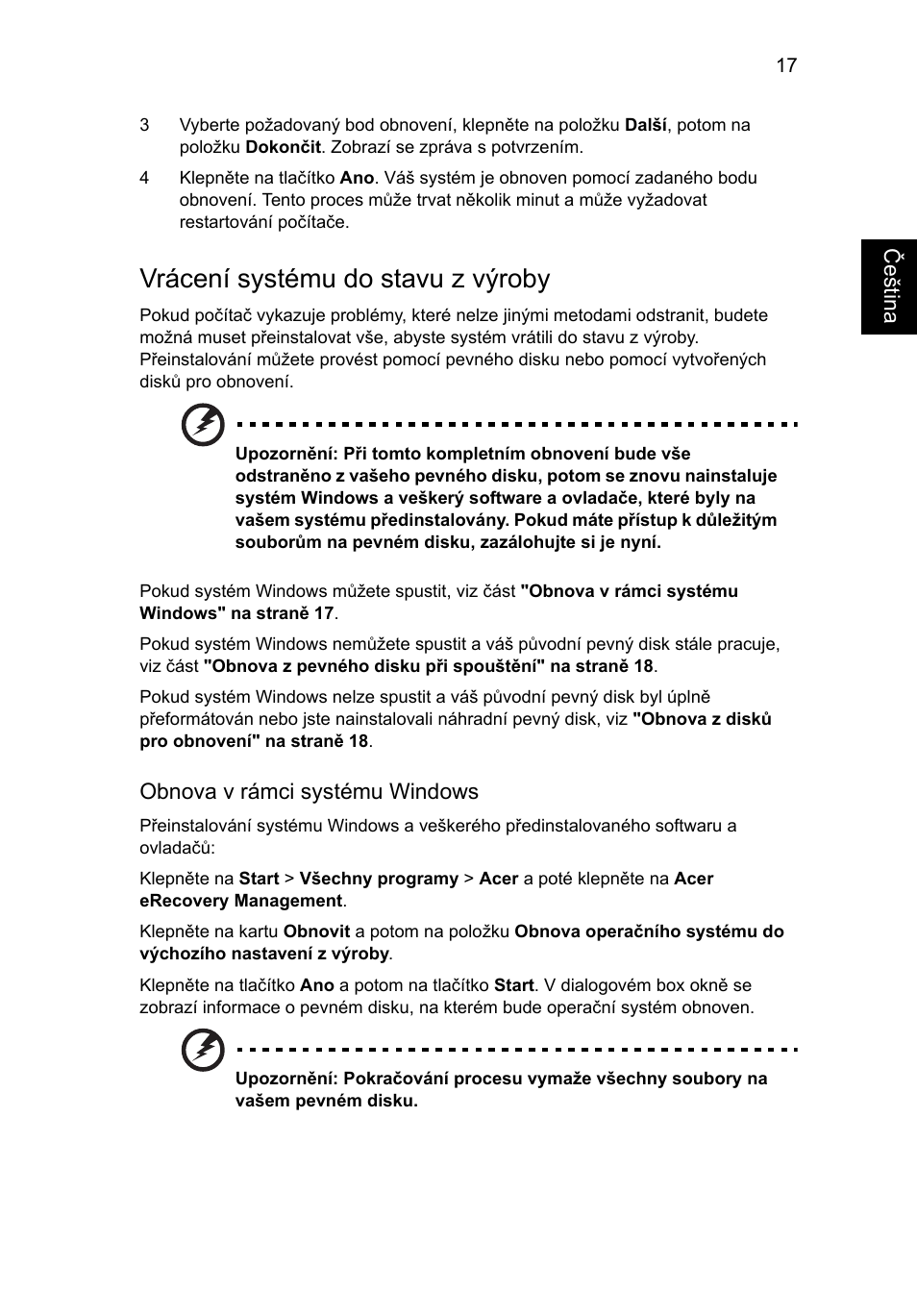 Vrácení systému do stavu z výroby | Acer TravelMate 4750 User Manual | Page 1075 / 2286