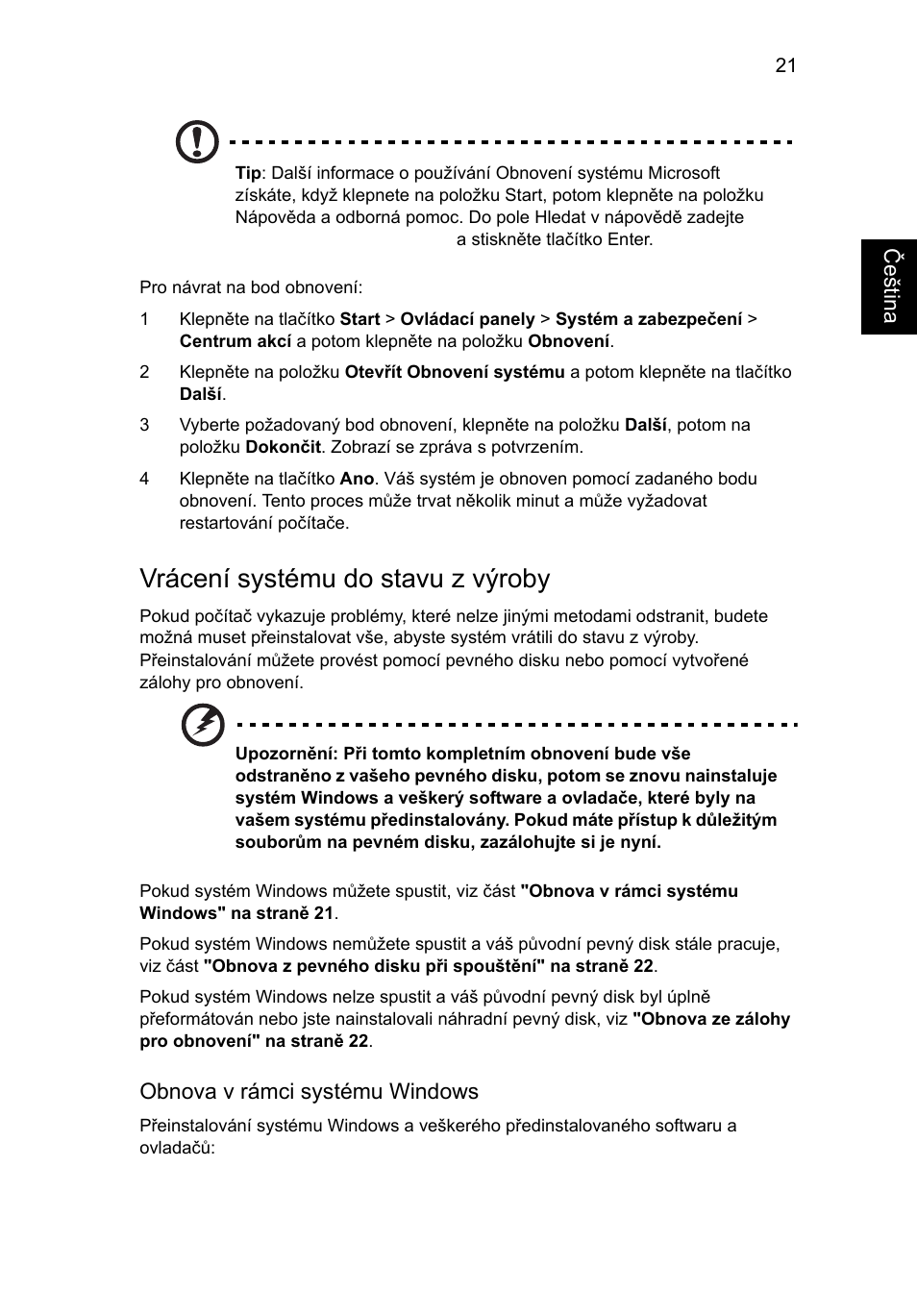 Vrácení systému do stavu z výroby | Acer TravelMate 4750 User Manual | Page 1079 / 2286