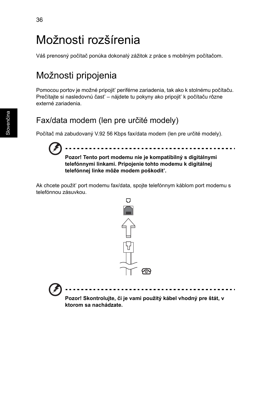 Možnosti rozšírenia, Možnosti pripojenia, Fax/data modem (len pre určité modely) | Acer TravelMate 4750 User Manual | Page 1166 / 2286