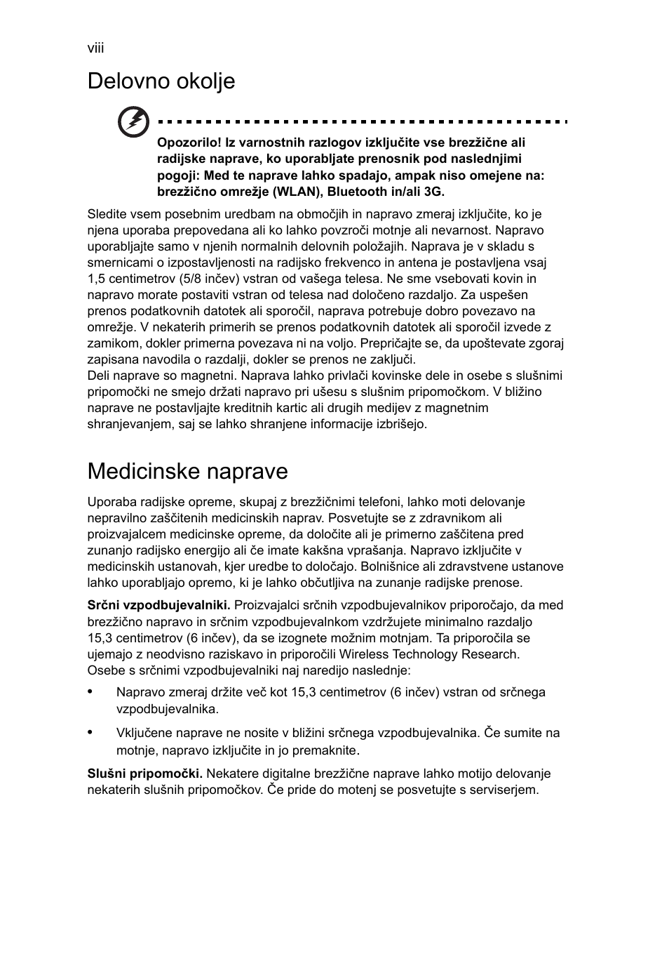 Delovno okolje, Medicinske naprave | Acer TravelMate 4750 User Manual | Page 1190 / 2286