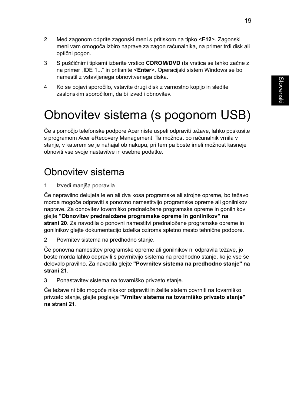 Obnovitev sistema (s pogonom usb), Obnovitev sistema | Acer TravelMate 4750 User Manual | Page 1221 / 2286