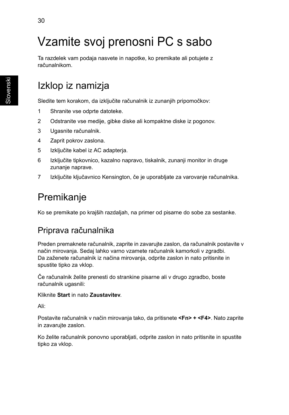 Vzamite svoj prenosni pc s sabo, Izklop iz namizja, Premikanje | Priprava računalnika | Acer TravelMate 4750 User Manual | Page 1232 / 2286