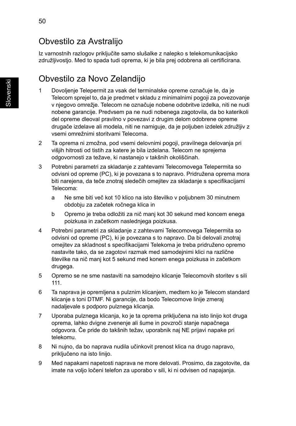 Obvestilo za avstralijo, Obvestilo za novo zelandijo | Acer TravelMate 4750 User Manual | Page 1252 / 2286