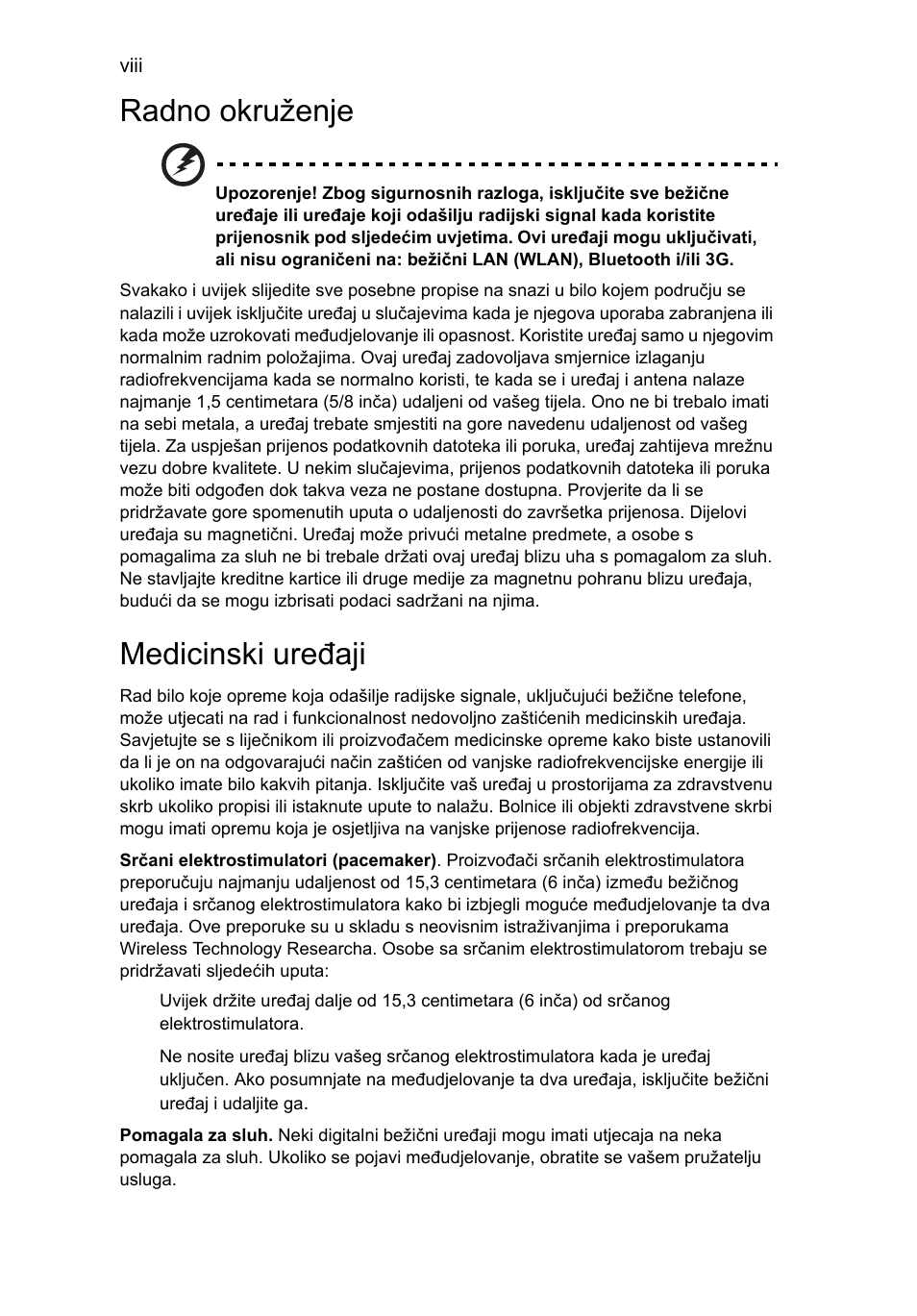 Radno okruženje, Medicinski uređaji | Acer TravelMate 4750 User Manual | Page 1264 / 2286