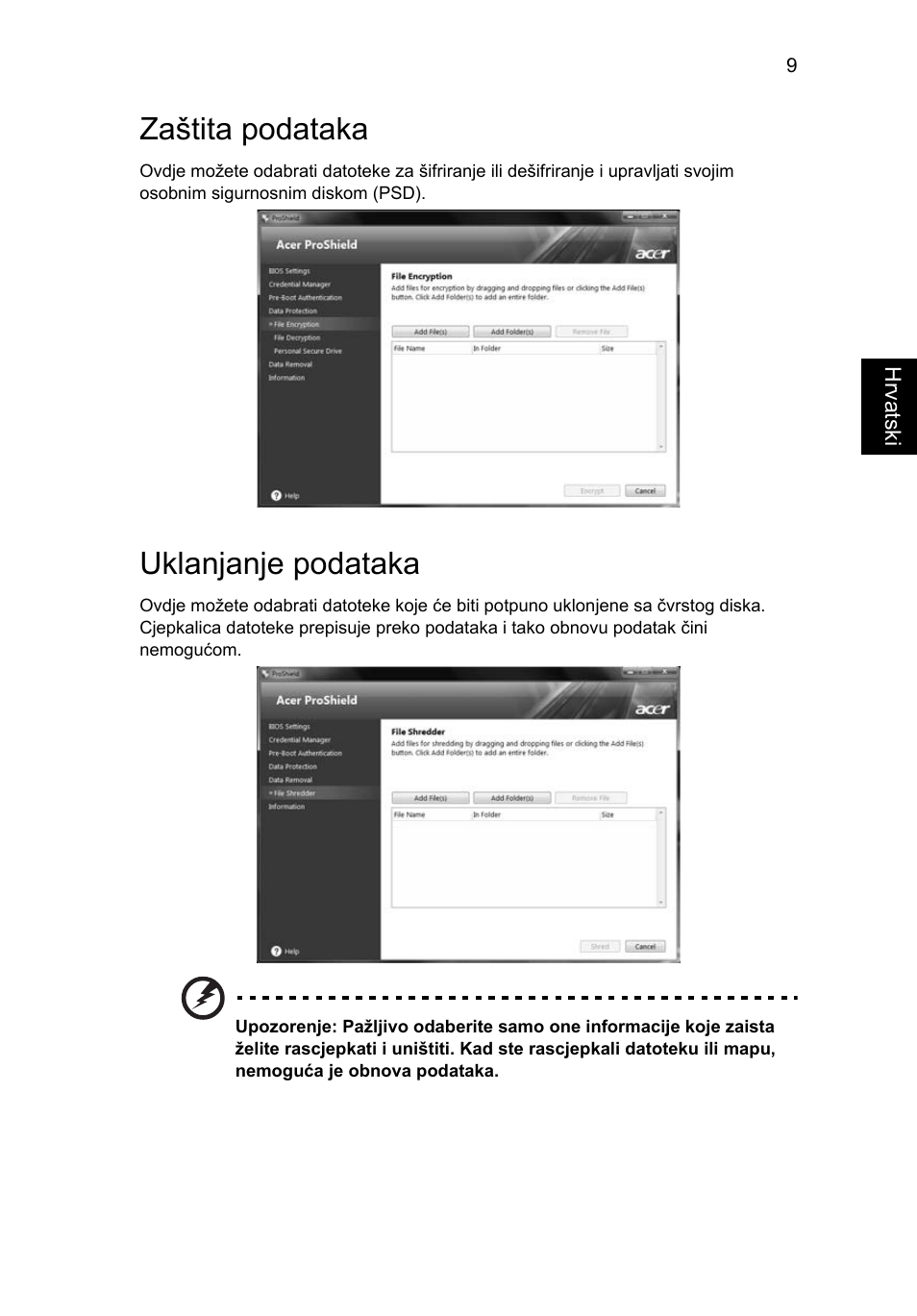 Zaštita podataka, Uklanjanje podataka | Acer TravelMate 4750 User Manual | Page 1285 / 2286