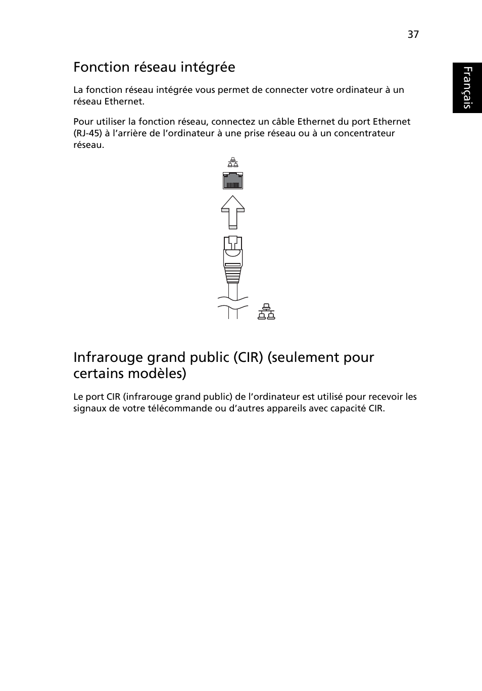 Fonction réseau intégrée, Français | Acer TravelMate 4750 User Manual | Page 133 / 2286