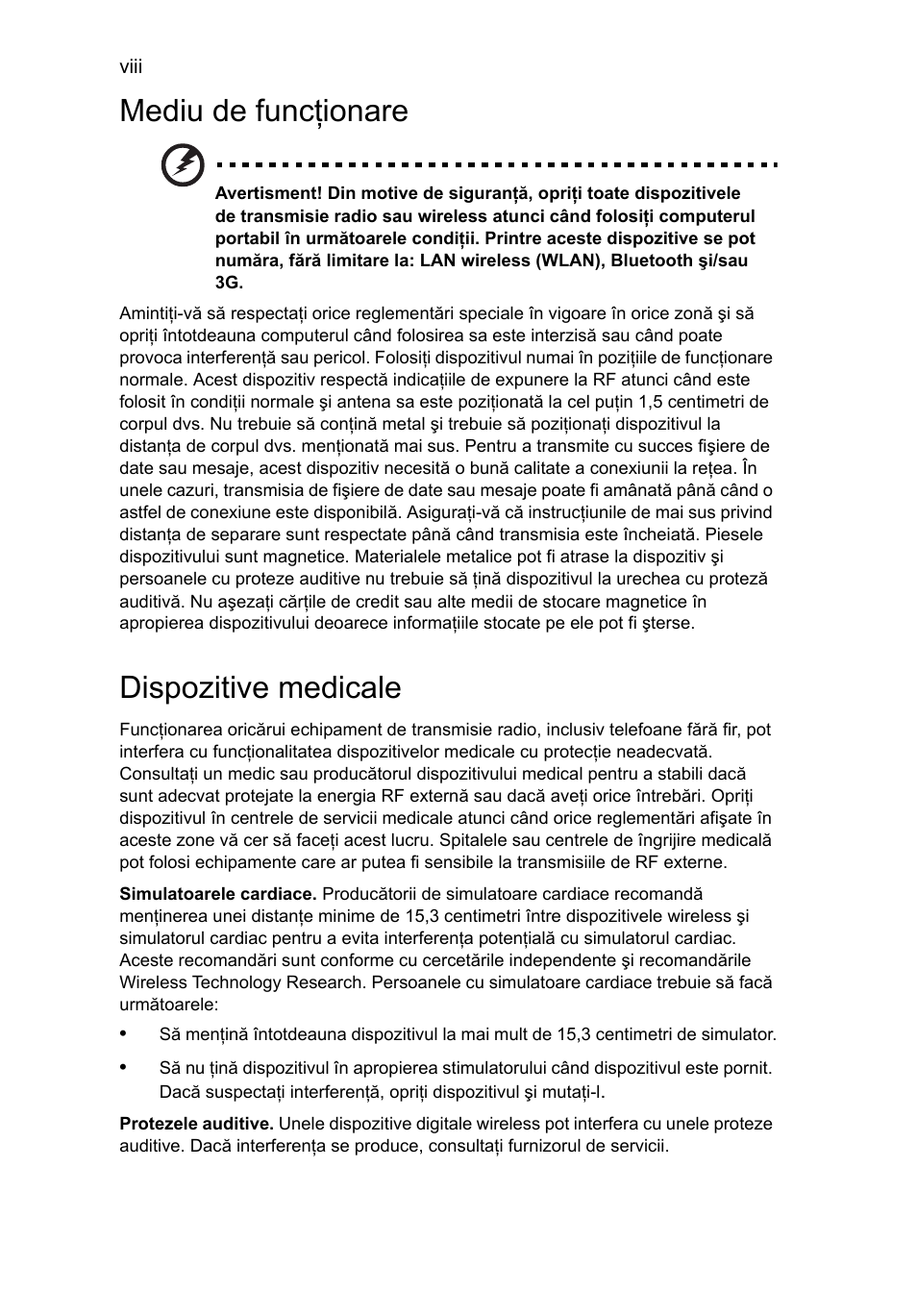 Mediu de funcţionare, Dispozitive medicale | Acer TravelMate 4750 User Manual | Page 1338 / 2286