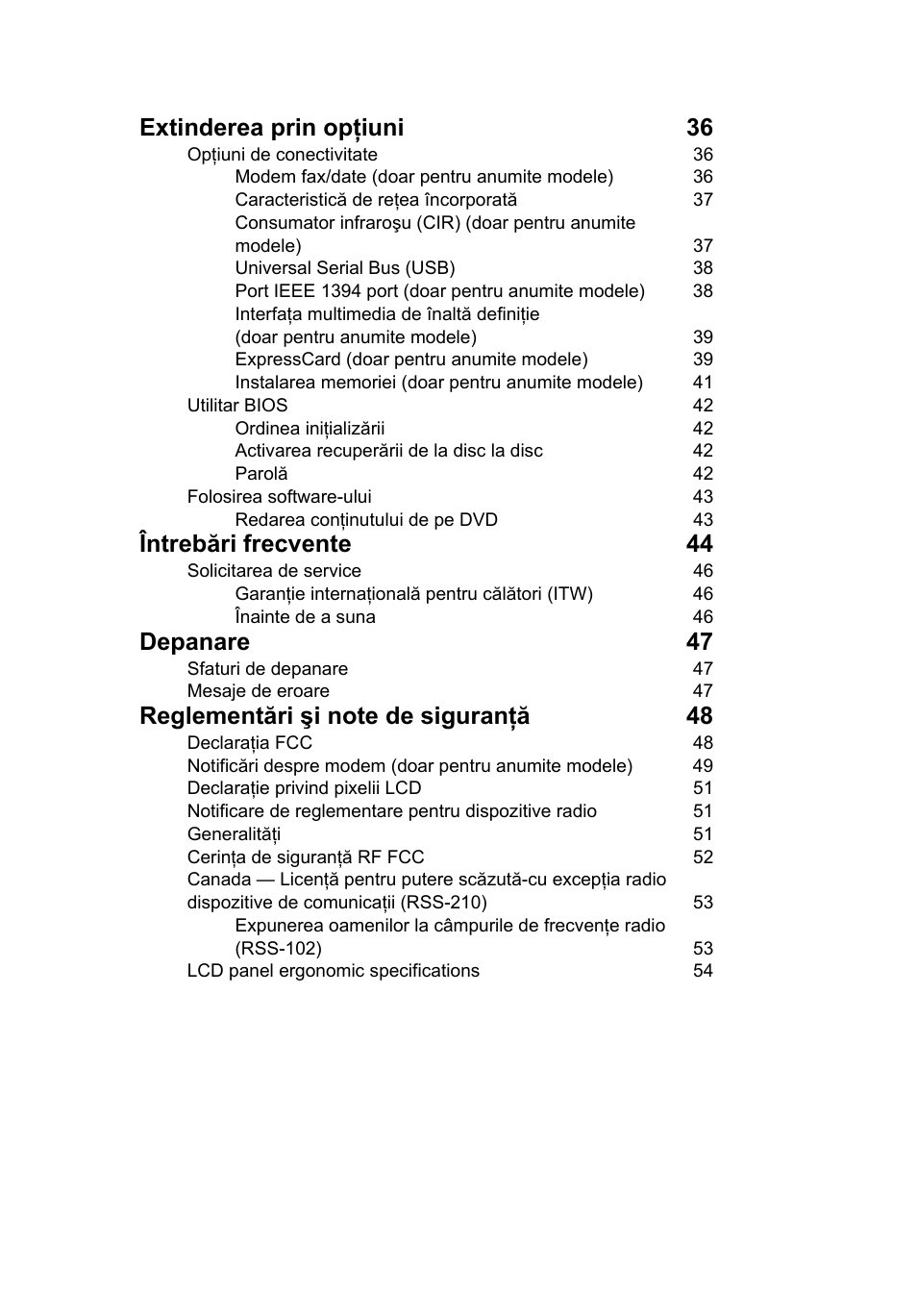 Extinderea prin opţiuni 36, Întrebări frecvente 44, Depanare 47 | Acer TravelMate 4750 User Manual | Page 1349 / 2286