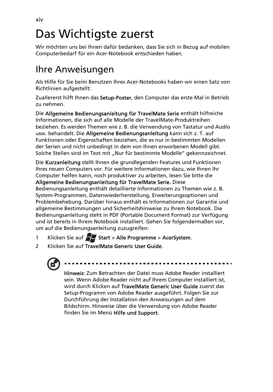 Das wichtigste zuerst, Ihre anweisungen | Acer TravelMate 4750 User Manual | Page 164 / 2286