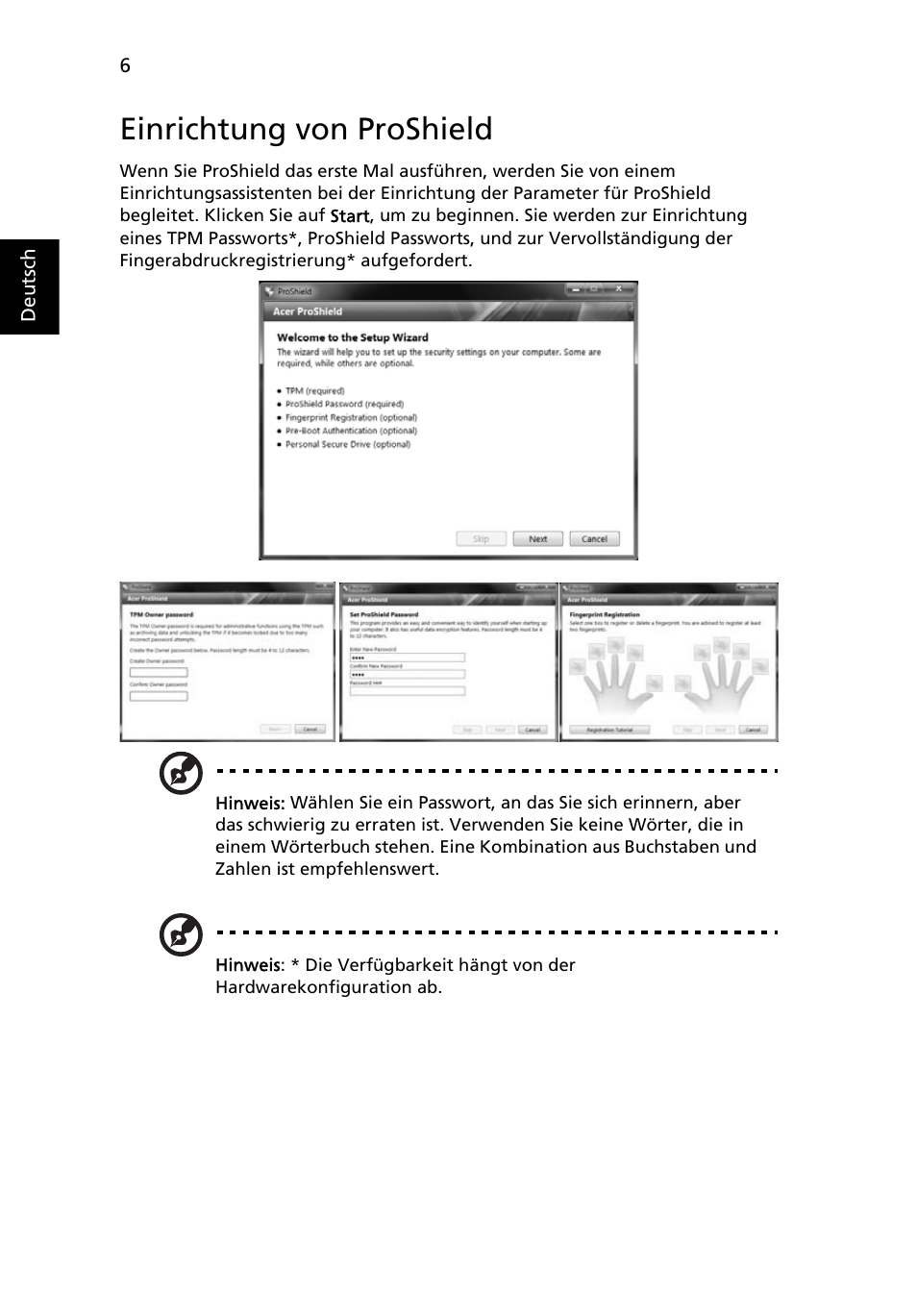 Einrichtung von proshield | Acer TravelMate 4750 User Manual | Page 176 / 2286