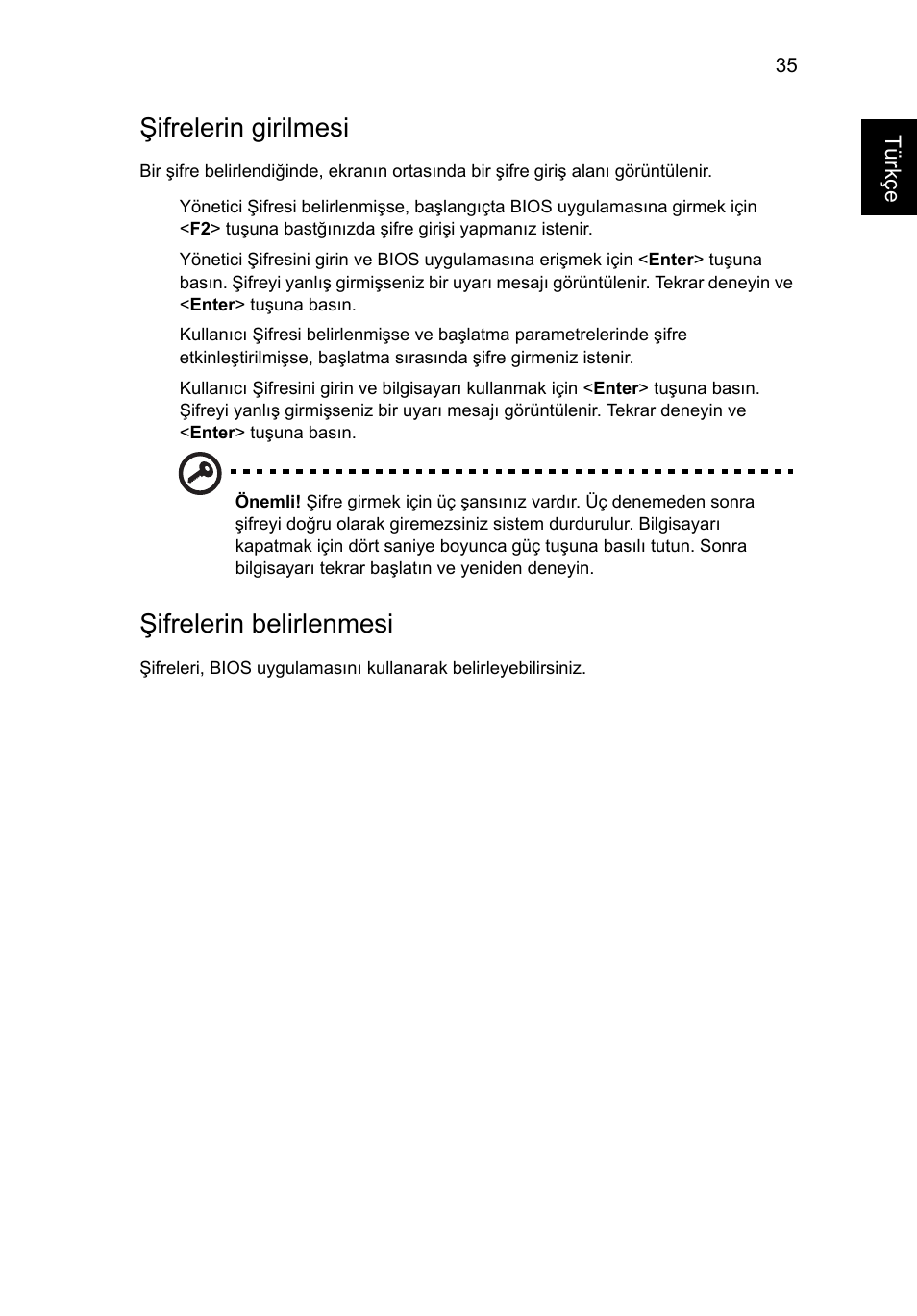 Şifrelerin girilmesi, Şifrelerin belirlenmesi | Acer TravelMate 4750 User Manual | Page 1835 / 2286