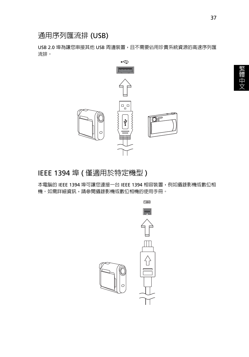 通用序列匯流排, Usb), Ieee 1394 埠 ( 僅適用於特定機型 ) | 通用序列匯流排 (usb) | Acer TravelMate 4750 User Manual | Page 2055 / 2286