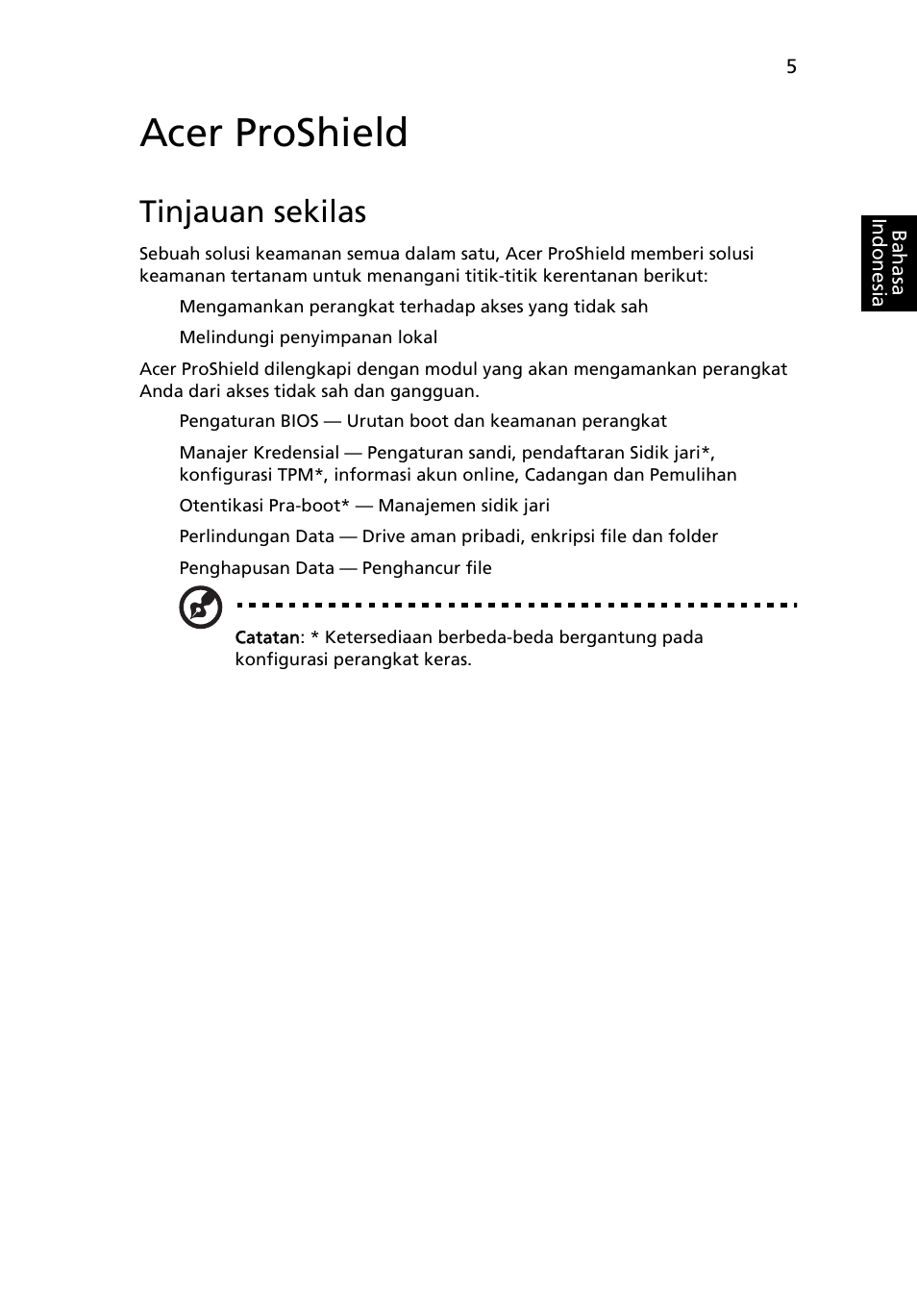 Acer proshield, Tinjauan sekilas | Acer TravelMate 4750 User Manual | Page 2159 / 2286