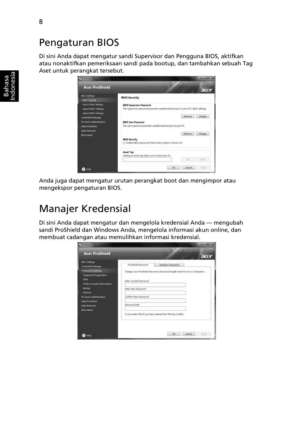 Pengaturan bios, Manajer kredensial | Acer TravelMate 4750 User Manual | Page 2162 / 2286