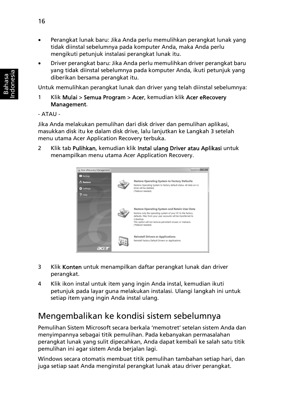 Mengembalikan ke kondisi sistem sebelumnya | Acer TravelMate 4750 User Manual | Page 2170 / 2286