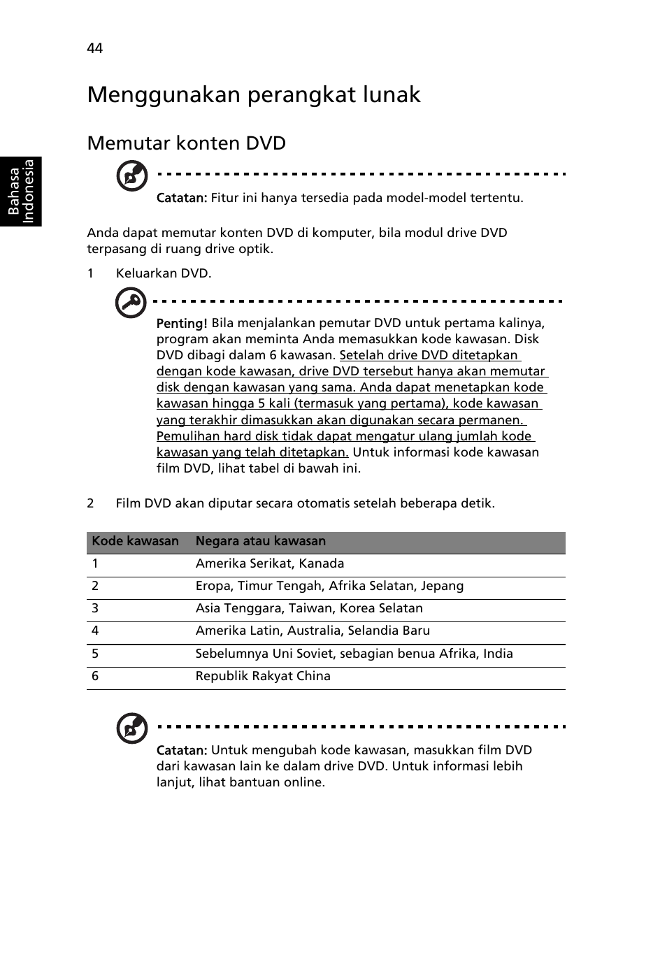 Menggunakan perangkat lunak, Memutar konten dvd | Acer TravelMate 4750 User Manual | Page 2198 / 2286