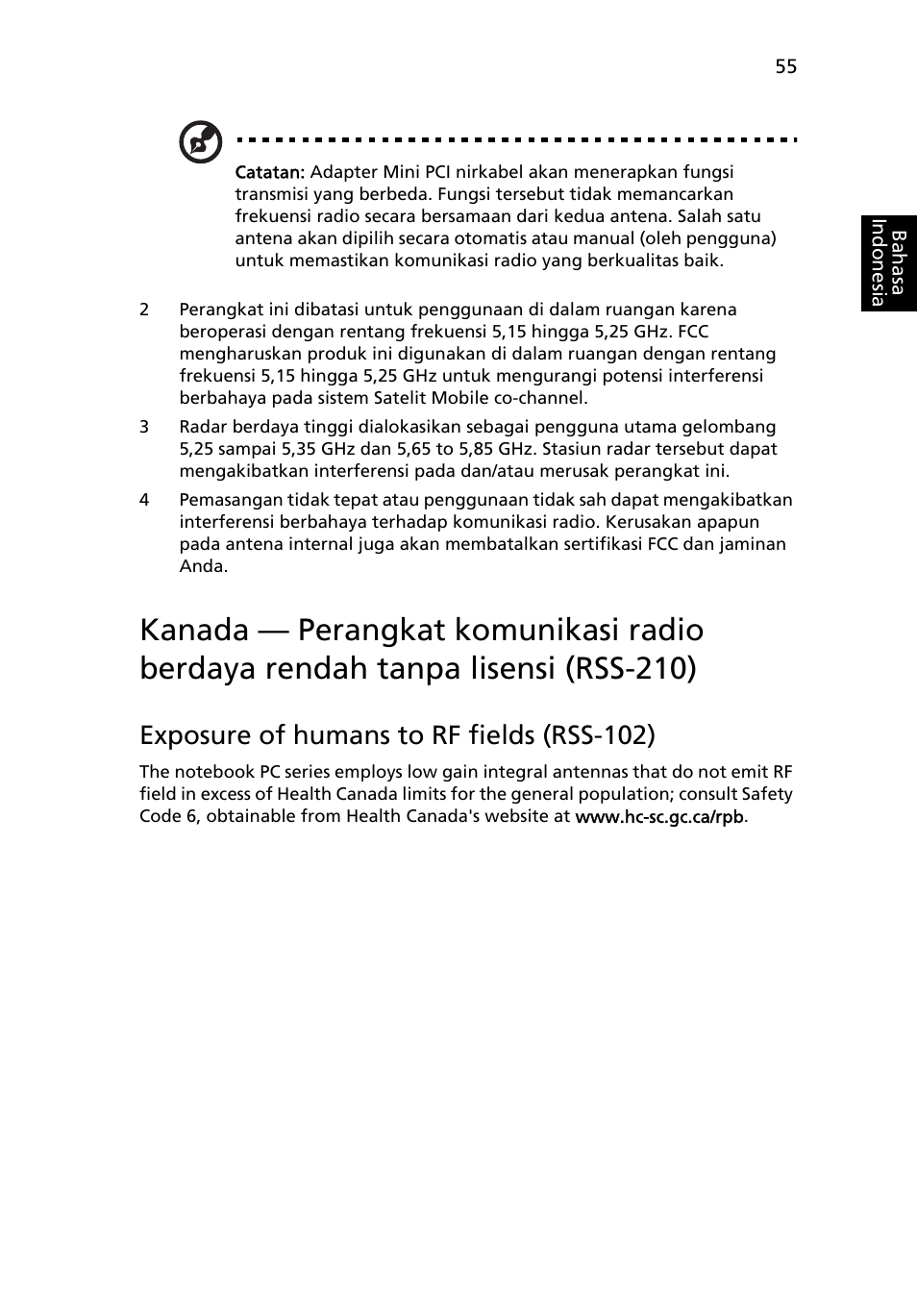 Exposure of humans to rf fields (rss-102) | Acer TravelMate 4750 User Manual | Page 2209 / 2286