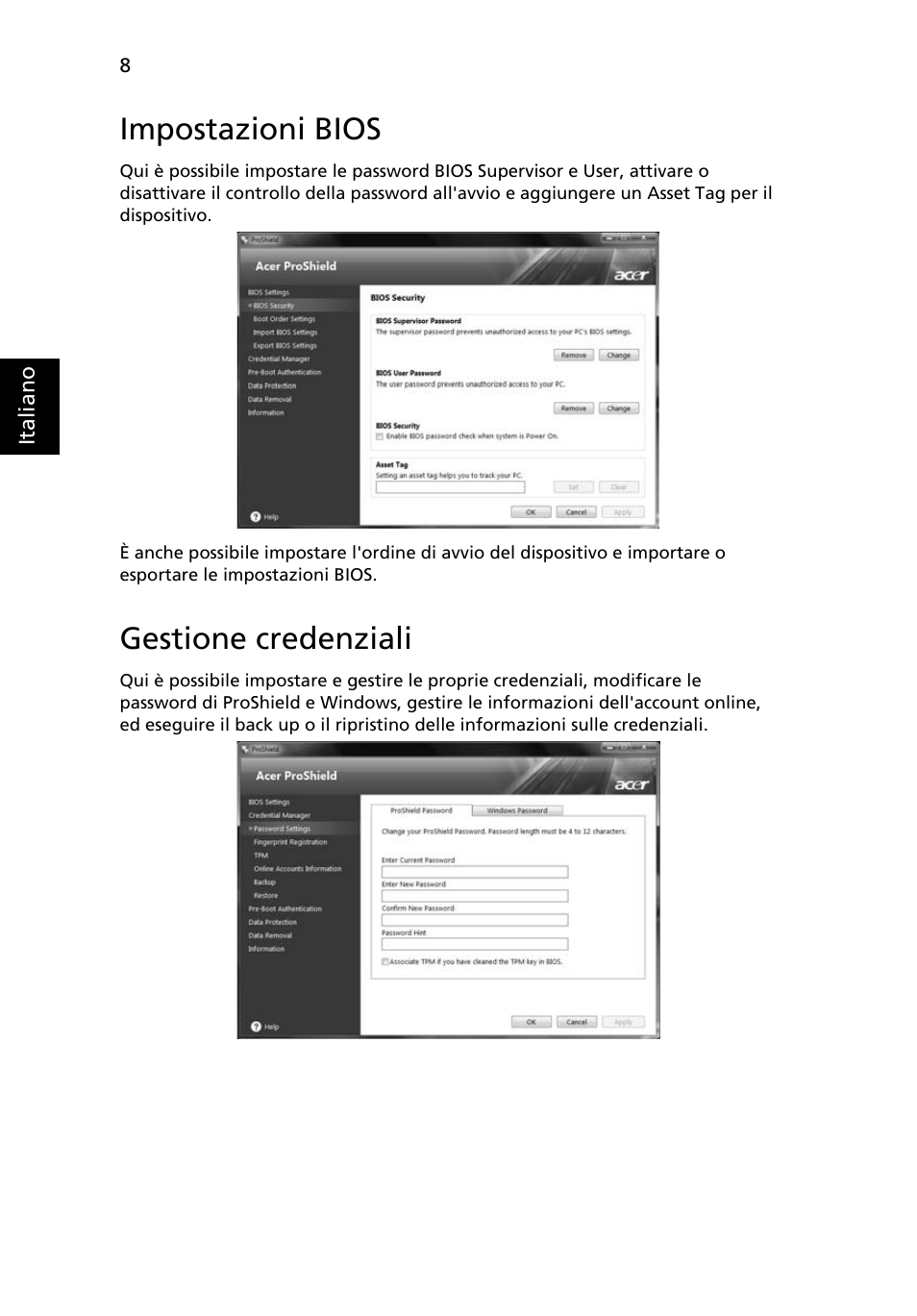 Impostazioni bios, Gestione credenziali | Acer TravelMate 4750 User Manual | Page 254 / 2286