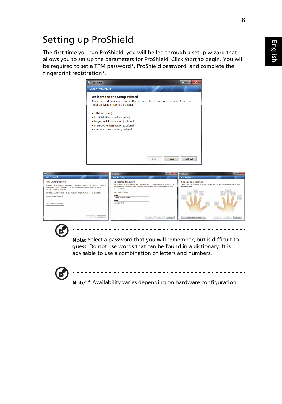 Setting up proshield | Acer TravelMate 4750 User Manual | Page 28 / 2286