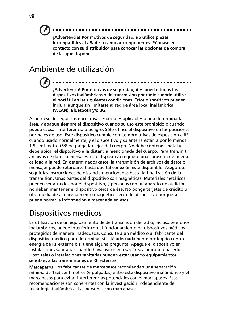 Ambiente de utilización, Dispositivos médicos | Acer TravelMate 4750 User Manual | Page 308 / 2286