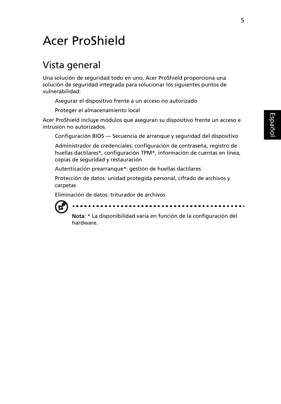 Acer proshield, Vista general | Acer TravelMate 4750 User Manual | Page 325 / 2286