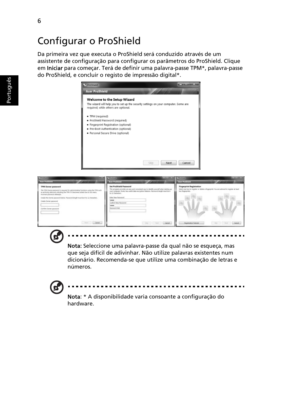 Configurar o proshield | Acer TravelMate 4750 User Manual | Page 400 / 2286