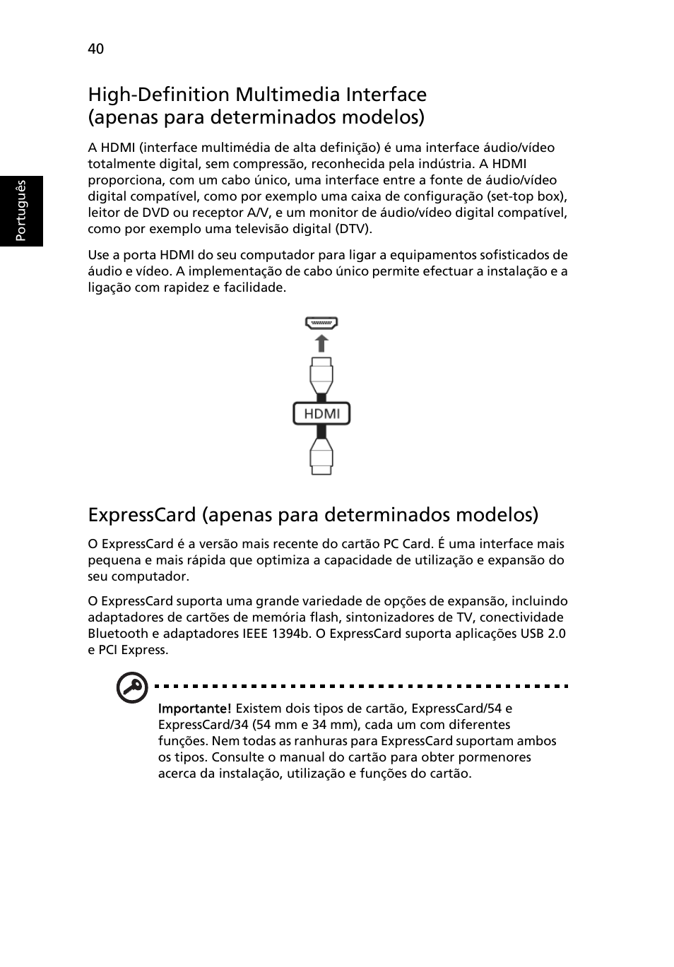 Expresscard (apenas para determinados modelos) | Acer TravelMate 4750 User Manual | Page 434 / 2286