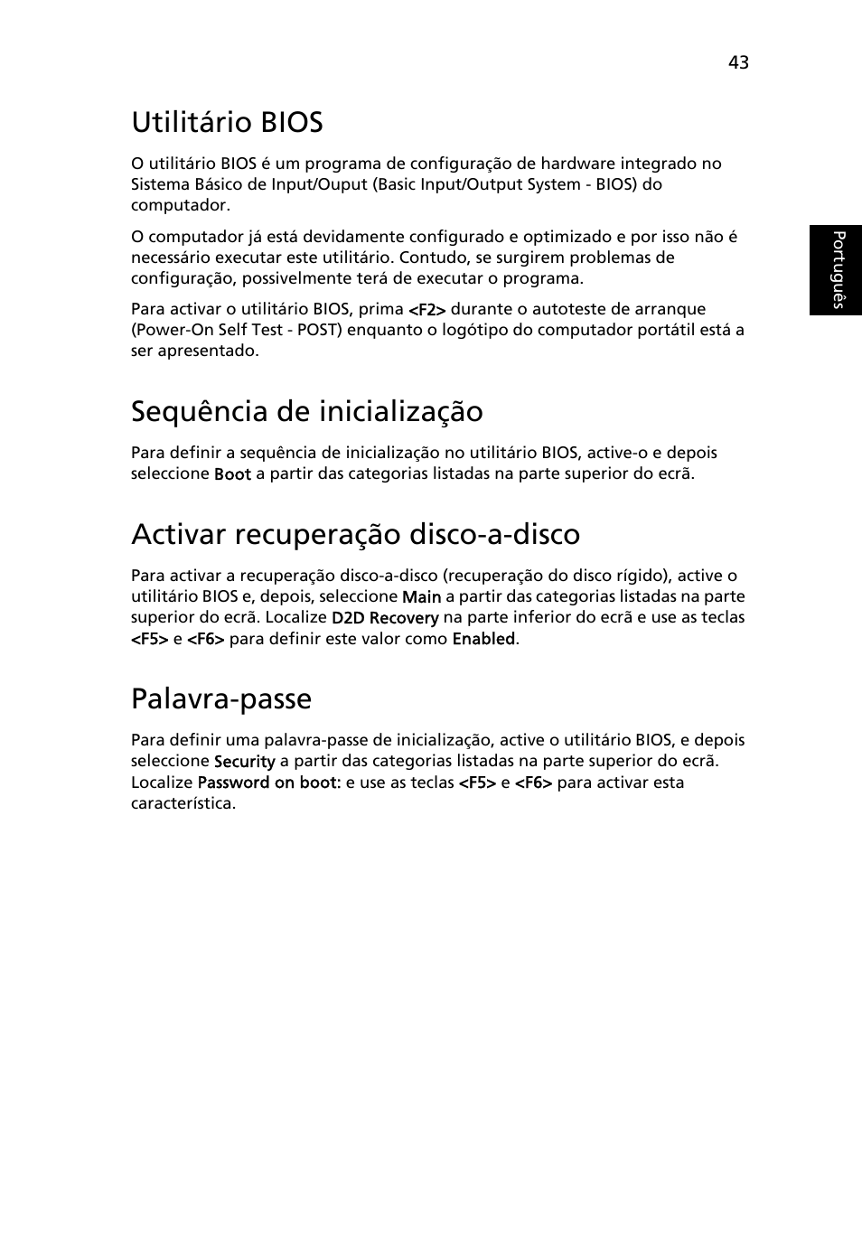 Utilitário bios, Sequência de inicialização, Activar recuperação disco-a-disco | Palavra-passe | Acer TravelMate 4750 User Manual | Page 437 / 2286