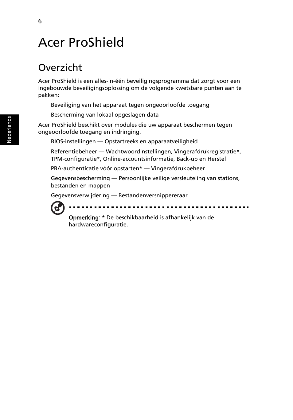 Acer proshield, Overzicht | Acer TravelMate 4750 User Manual | Page 474 / 2286