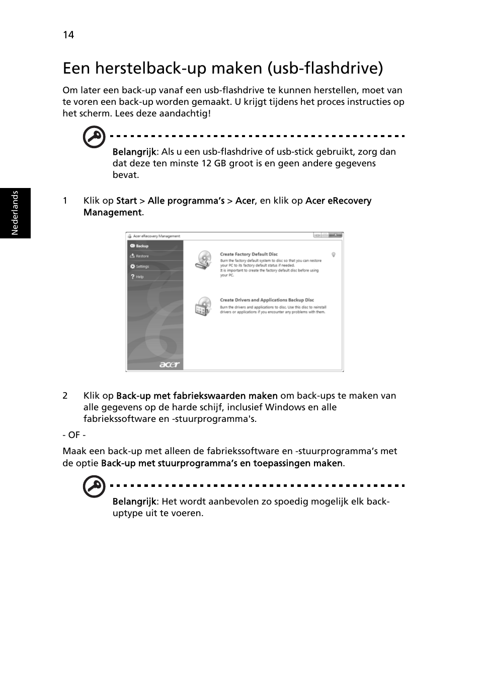 Een herstelback-up maken (usb-flashdrive) | Acer TravelMate 4750 User Manual | Page 482 / 2286