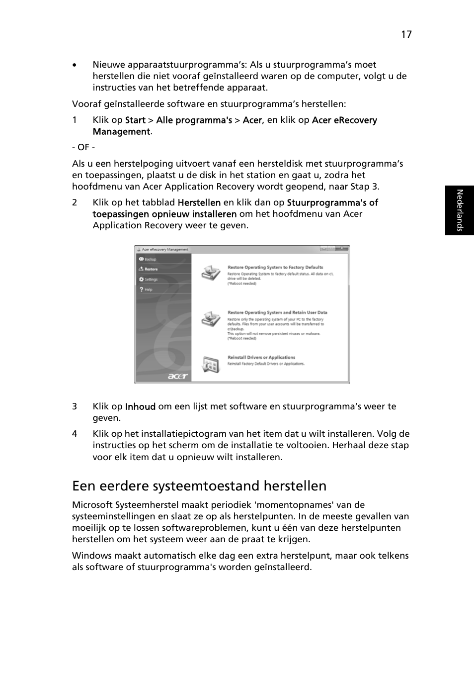 Een eerdere systeemtoestand herstellen | Acer TravelMate 4750 User Manual | Page 485 / 2286