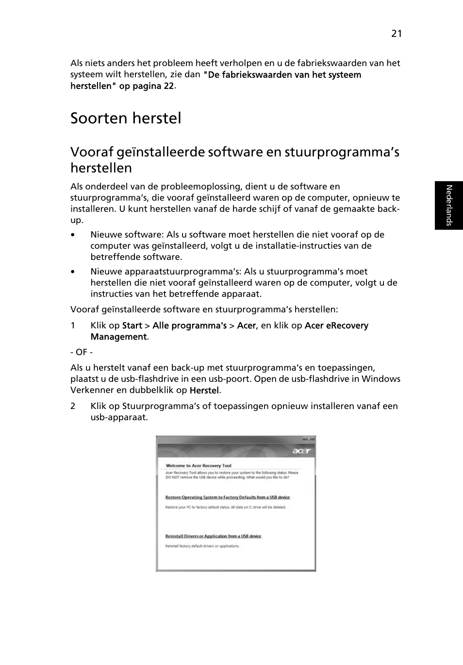 Soorten herstel | Acer TravelMate 4750 User Manual | Page 489 / 2286