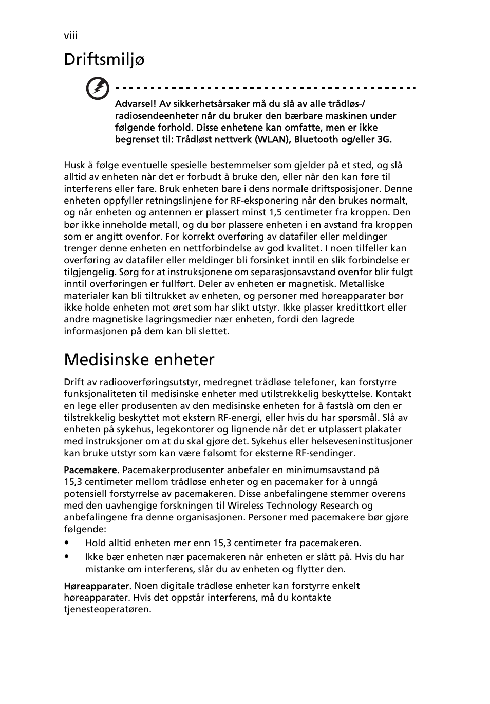 Driftsmiljø, Medisinske enheter | Acer TravelMate 4750 User Manual | Page 530 / 2286