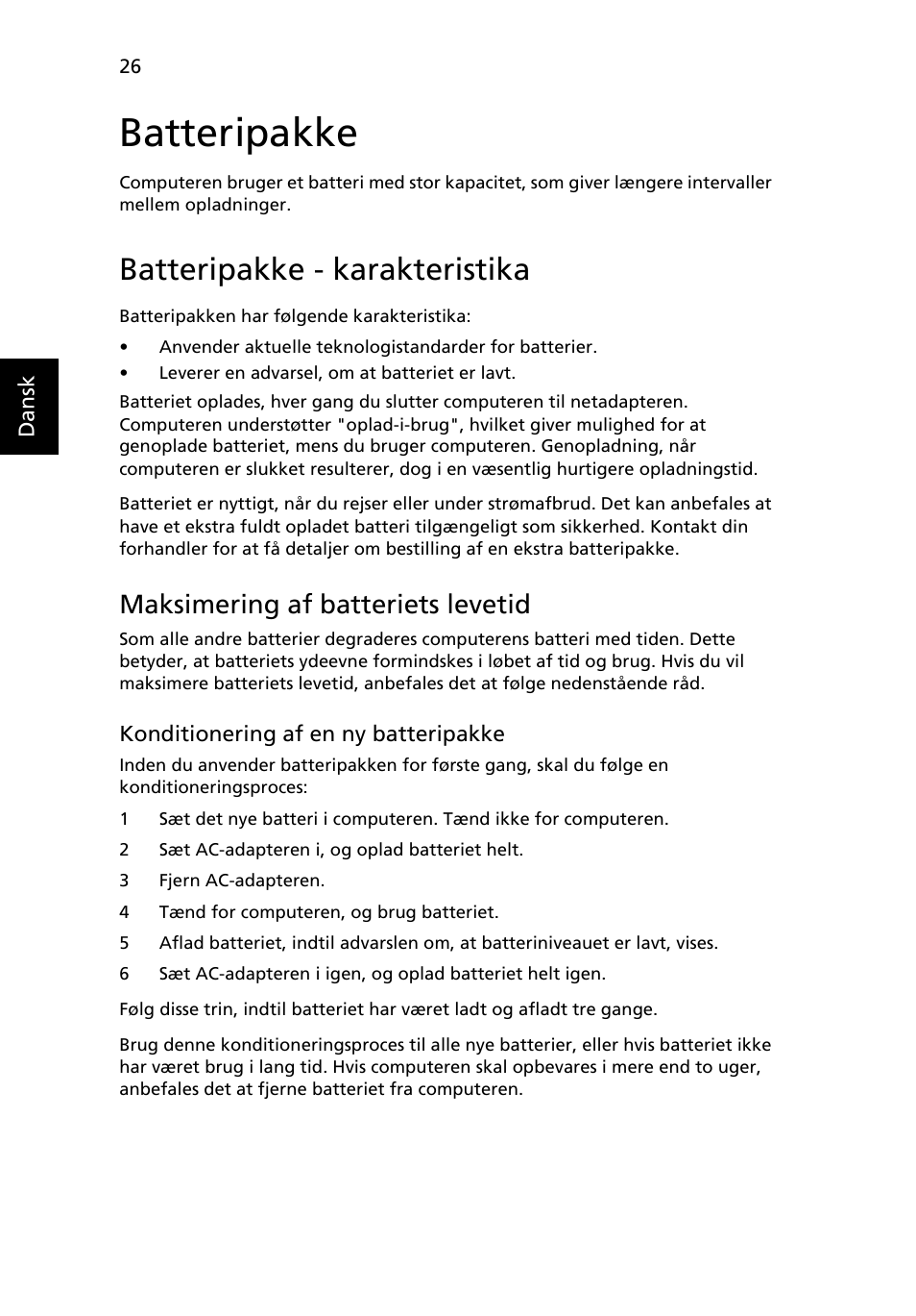 Batteripakke, Batteripakke - karakteristika, Maksimering af batteriets levetid | Acer TravelMate 4750 User Manual | Page 640 / 2286