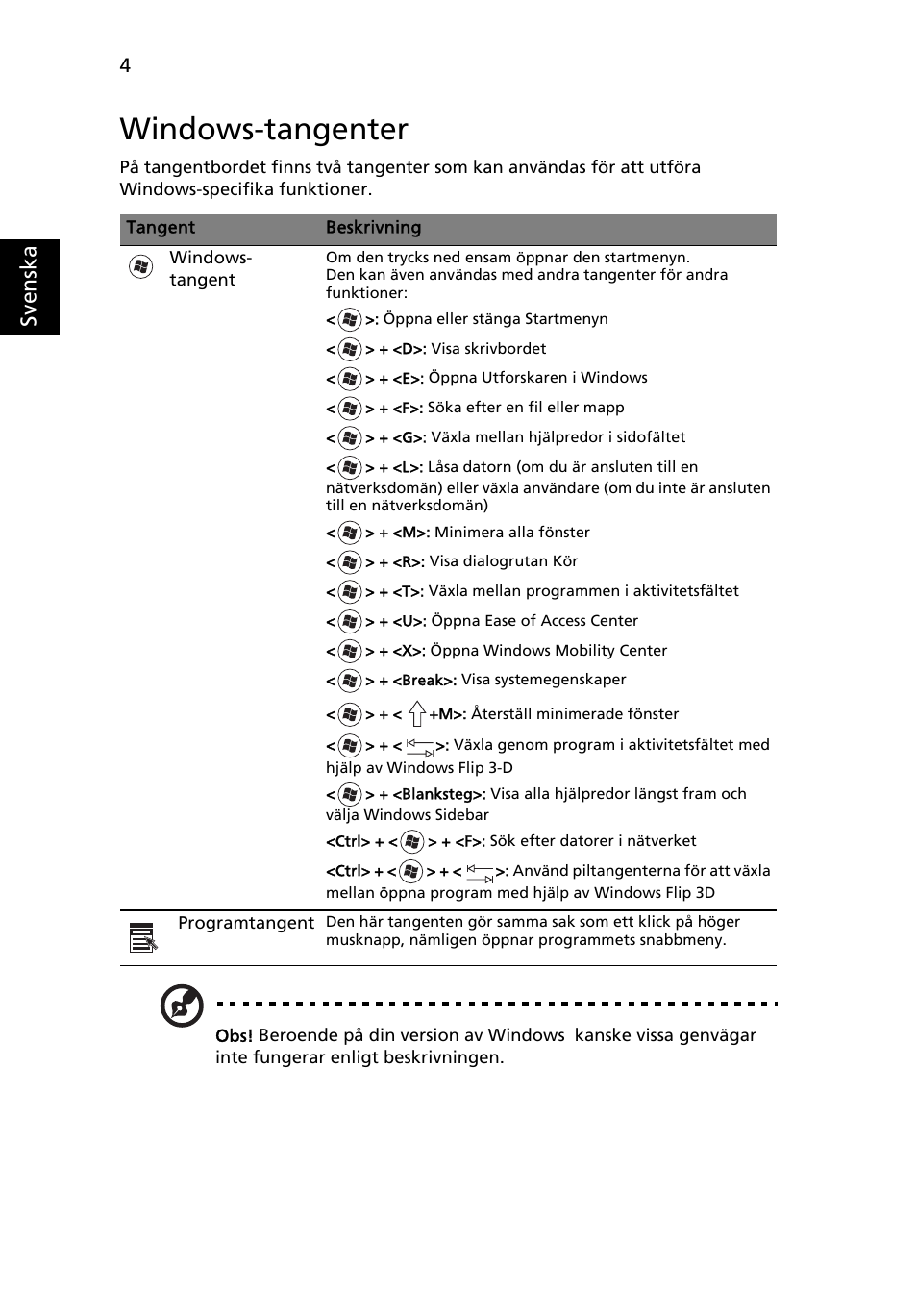 Windows-tangenter, Sv enska | Acer TravelMate 4750 User Manual | Page 692 / 2286