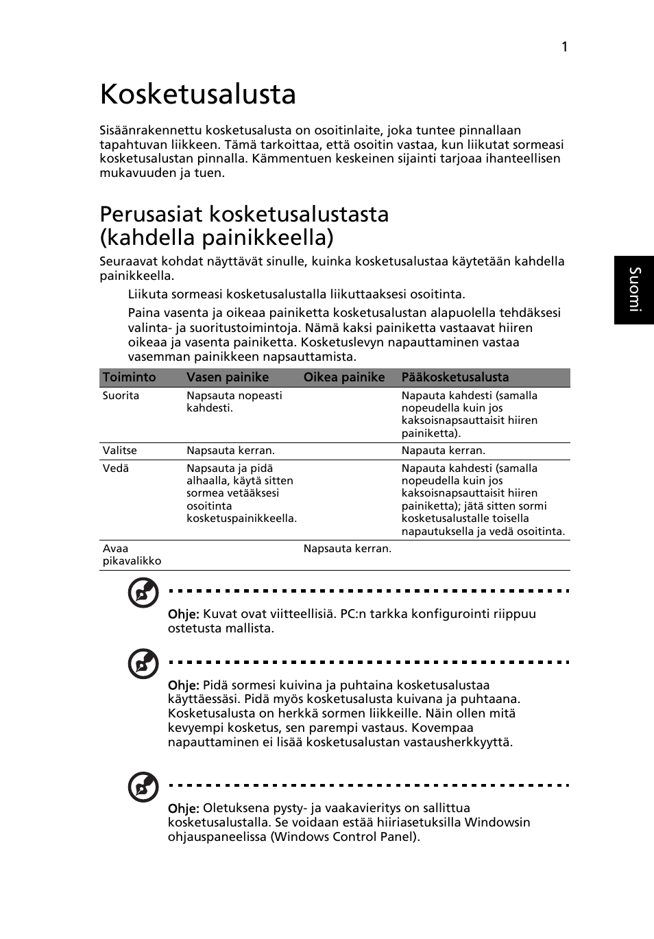 Kosketusalusta | Acer TravelMate 4750 User Manual | Page 759 / 2286