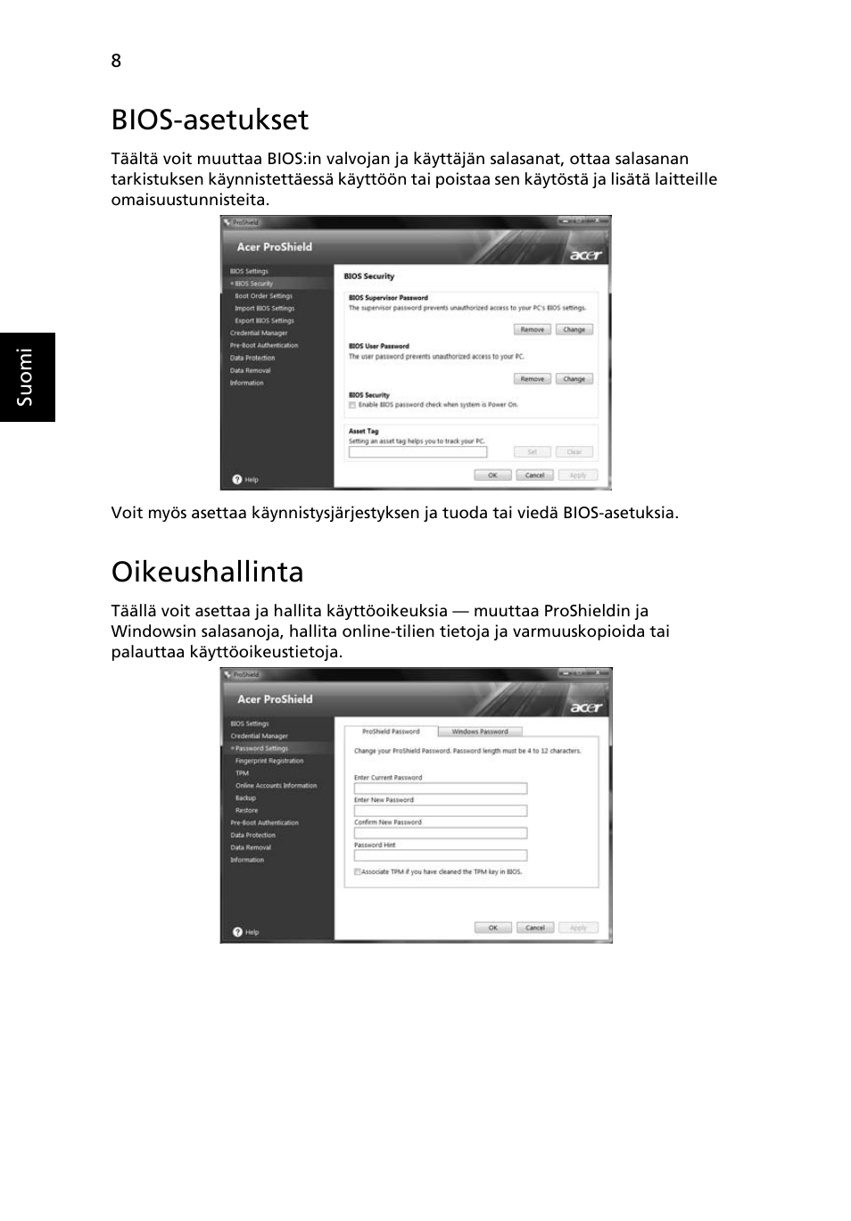 Bios-asetukset, Oikeushallinta | Acer TravelMate 4750 User Manual | Page 766 / 2286