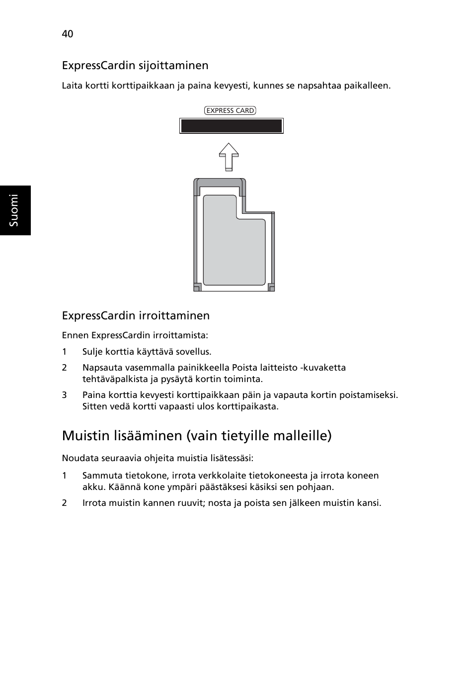 Muistin lisääminen (vain tietyille malleille) | Acer TravelMate 4750 User Manual | Page 798 / 2286