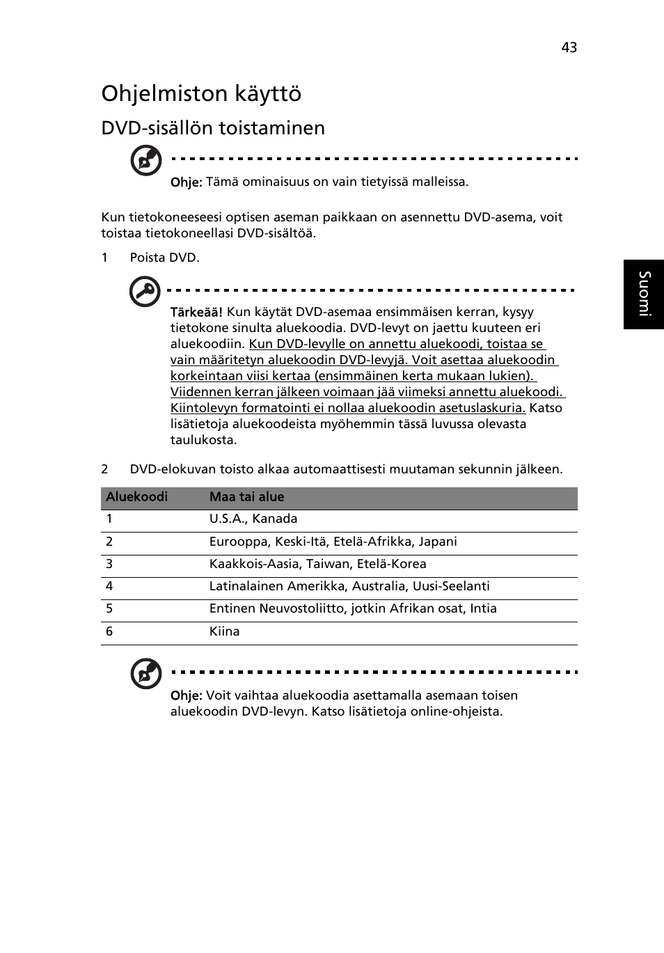 Ohjelmiston käyttö, Dvd-sisällön toistaminen | Acer TravelMate 4750 User Manual | Page 801 / 2286