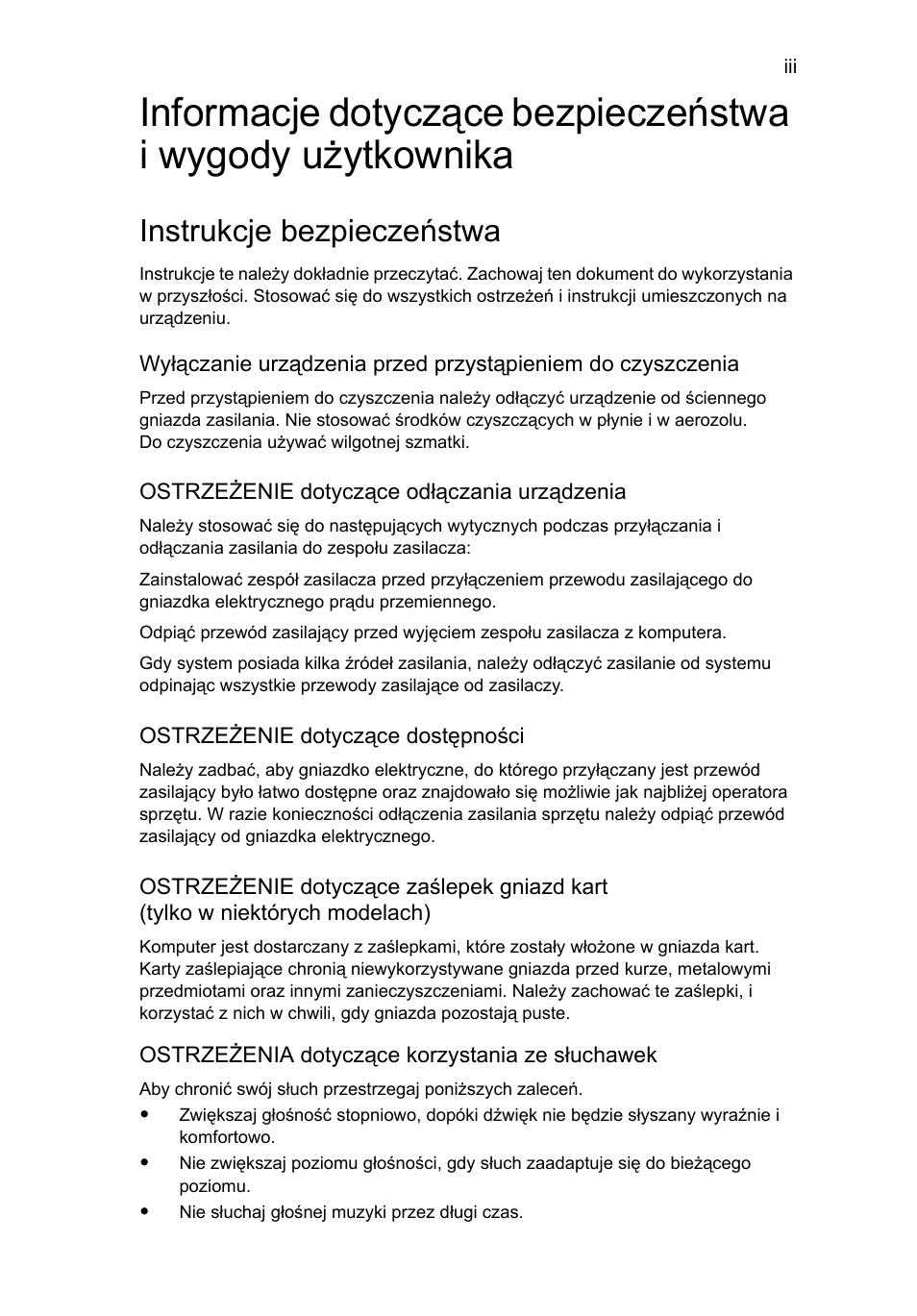 Instrukcje bezpieczeństwa | Acer TravelMate 4750 User Manual | Page 889 / 2286