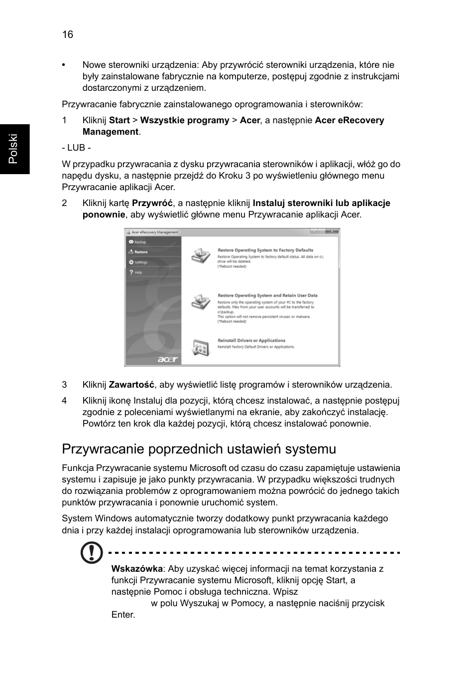 Przywracanie poprzednich ustawień systemu | Acer TravelMate 4750 User Manual | Page 922 / 2286